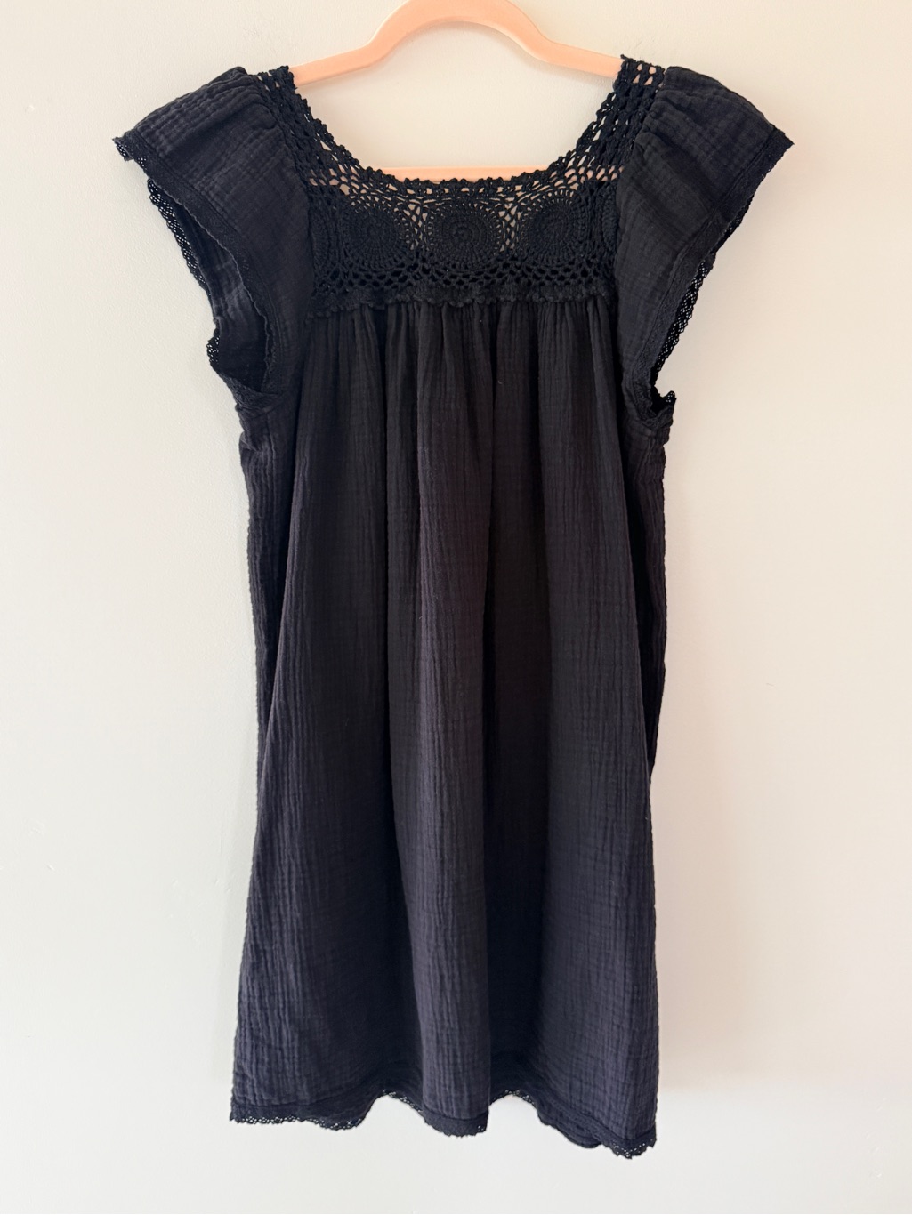 Honorine Stella Crochet-Trimmed Cotton Gauze Mini Dress Black Small — image 7 of 8